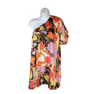 Yukiko Noritake x Anthropologie One-Shoulder Mini Shift Dress Floral XS Petite
